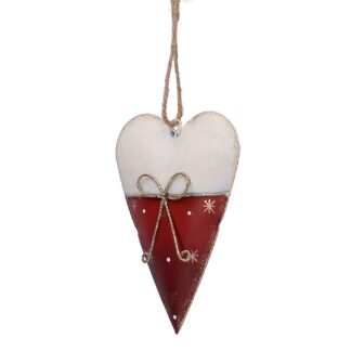 Cuore metallo bianco e rosso cm7,6x2,5x11