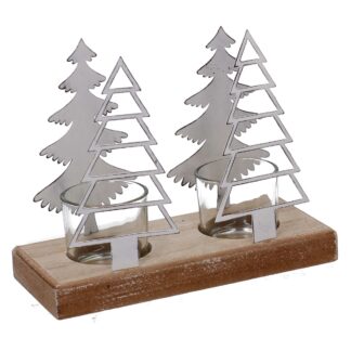 Portacandele metallo 2 posti alberi bianco cm18x8h15