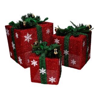 Pacco regalo fiocchi di neve 1-3 verde e rosso cm25x25h30