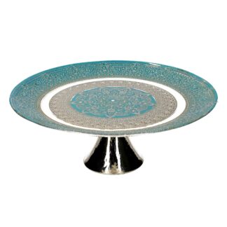 Alzata vetro Siria oro azzurro cm ø32h12