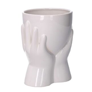 Portavaso ceramica mani bianco cm10,5x9,5h13,7