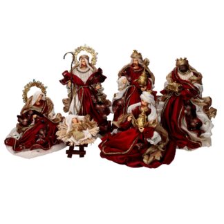 Presepe tessuto bordeaux con re magi cmh35,5