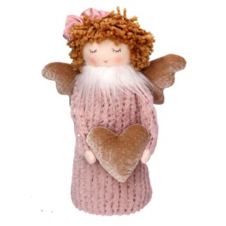 Angelo tessuto rosa con cuore cm25x14h38