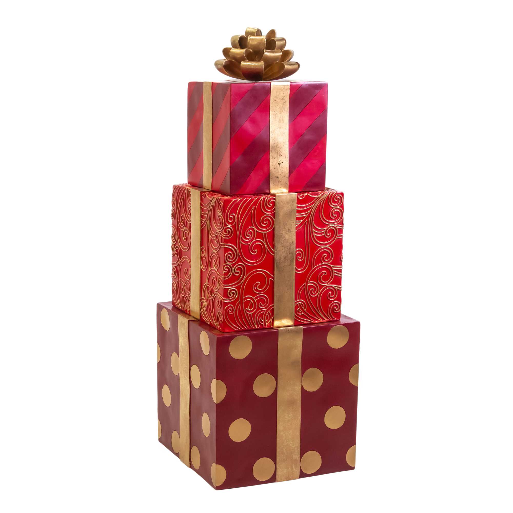 Pacco regalo resina trio oro e rosso cm47x47h129