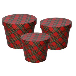 Scatola cartone 1-3 rosso scozzese tondo cm ø17,8h14