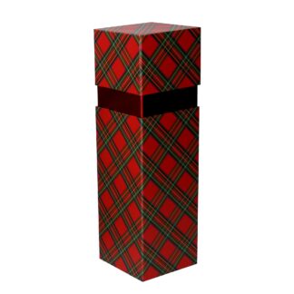 Portabottiglie cartone rosso scozzese quadro cm10x10h32,5