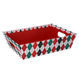 Cesta cartone rombi rosso e verde rettangolare cm38x27h7