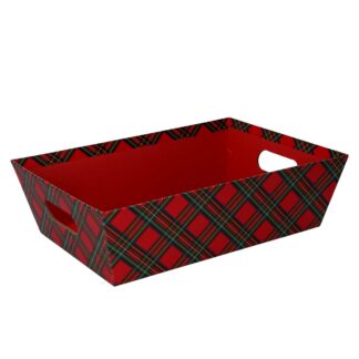Cesta cartone rosso scozzese rettangolare cm35x26h7