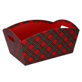 Cesta cartone rosso scozzese rettangolare cm30/31,5x22h15