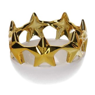 Svuotatasche ceramica stelle bianco e oro tondo cm ø12,1h8,9