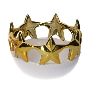 Svuotatasche ceramica stelle bianco e oro tondo cm ø14,5h10,3