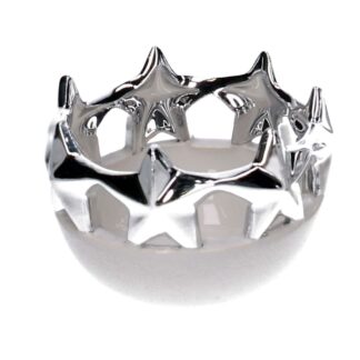Svuotatasche ceramica stelle bianco e argento tondo cm ø10,1h7,2