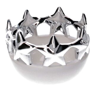 Svuotatasche ceramica stelle bianco e argento tondo cm ø12,1h8,9