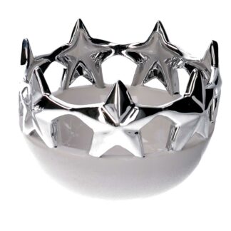 Svuotatasche ceramica stelle bianco e argento tondo cm ø14,5h10,3