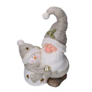Gnomo resina e pupazzo di neve grigiocon led cm27,5x18,5h42
