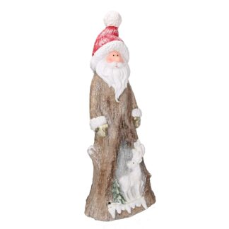 Babbo natale resina tronco innevato conled marrone cm23,5x16,5h58