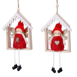 Angelo tessuto rosso in casetta 2 assortiti cm12,5x2,5h15