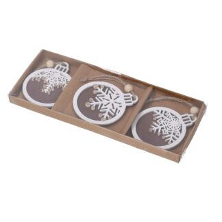 Addobbo legno bianco tondo confezione 3pz assortiti cm21,2x1,5x8,2