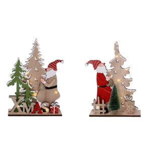 Babbo natale legno rosso con led 2 assortiti cm20,2x5h25,6
