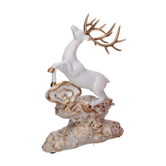 Renna resina su rocce oro e bianco cm20x7,5h27,5