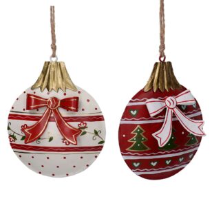 Addobbo sfera metallo c/fiocco 2 coloriassortiti cm9x11