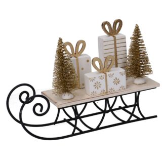 Slitta metallo con regali oro cm19x6h14