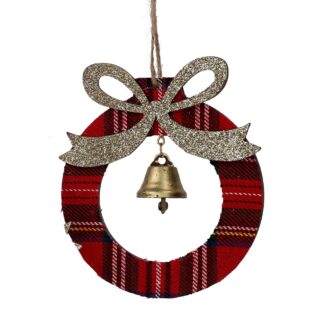 Addobbo legno rosso scozzese cm7,8x9