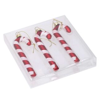 Addobbo per albero vetro bastoncino di zucchero conf. 3pz rosso cm15x15h2