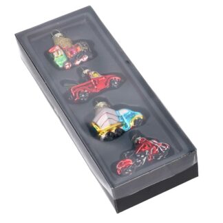 Addobbo per albero vetro macchine confezione 4pz cm24,5x8,8h3,8