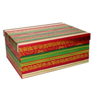 Scatola cartone 1-10 righe verde, rossoe oro rettangolare cm37,5x29h16