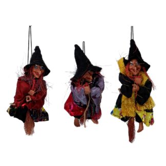 Befana poliestere con scopa assortito h15cm