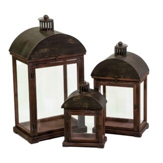 Lanterna legno 1-3 noce e metallo rettangolare cm39x27h75