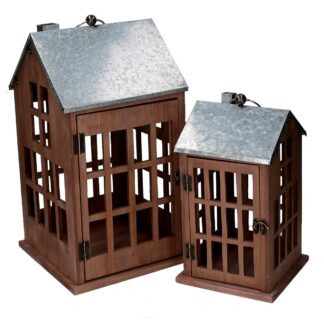 Lanterna legno 1-2 casa naturale rettangolare cm25x25x45