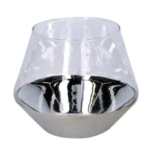 Portacandele vetro argento cm ø12,5h10