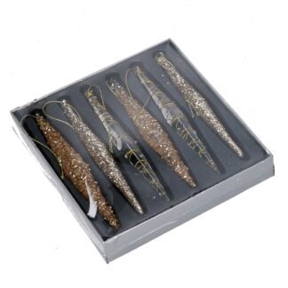 Addobbo per albero vetro ghiacciolo conf. 6pz oro cm2x2h16