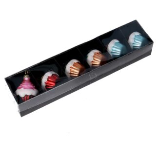 Addobbo per albero vetro cupcake confezione 6pz cm25x5,5h4
