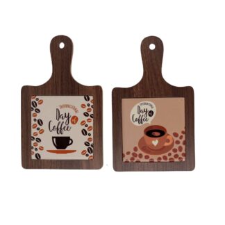 Sottopentola a manico ceramica e legno caffe 2 assortiti cm14x24x0,9