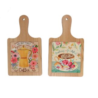 Sottopentola a manico ceramica e legno caffé 2 assortiti cm19x27x0,9