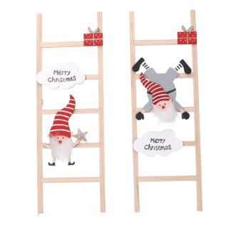 Gnomo legno su scala rosso 2 assortiti cm13,5x1,3x40