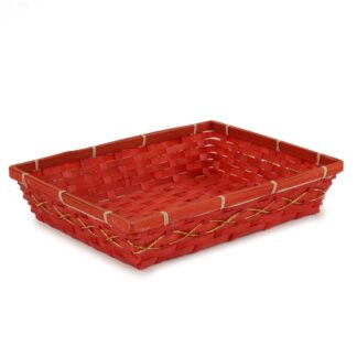 Cestina bambù rosso con filo oro rettangolare cm36x25h7
