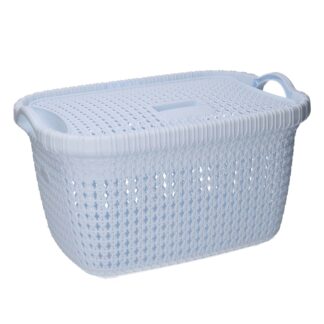 Cesta portabiancheria plastica con coperchio bianca rettangolare cm43x31,5h25,3