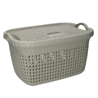 Cesta portabiancheria plastica con coperchio crema rettangolare cm43x31,5h25,3