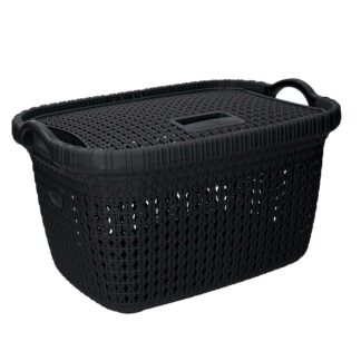 Cesta portabiancheria plastica c/coperchio antracite rettangolare cm43x31,5h25,