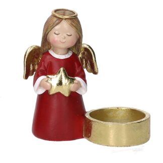 Angelo resina portacandele stella oro rosso cm11,3x6h11