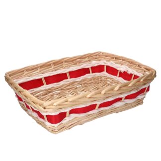 Cesta vimini intreccio rosso bianco rettangolare cm43x33h12