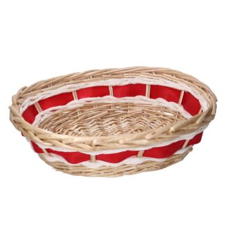 Cesta vimini intreccio rosso bianco ovale cm35x30h10