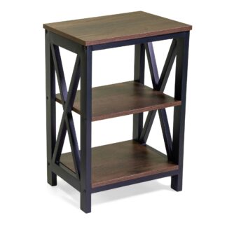 Mobiletto scaffale Mudra 2 piani legno noce e nero smontato cm40x30h60