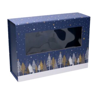 Scatola cartone pieghevole con alberi blu rettangolare cm35x25h11