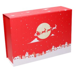 Scatola cartone pieghevole con renne rossa rettangolare cm35x25h11