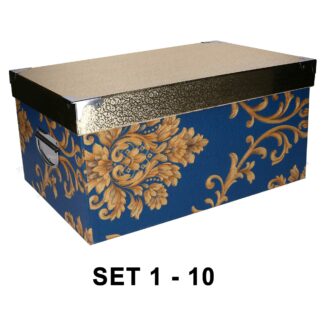 Scatola cartone 1-10 blu copechio oro rettangolare cm50x35h25